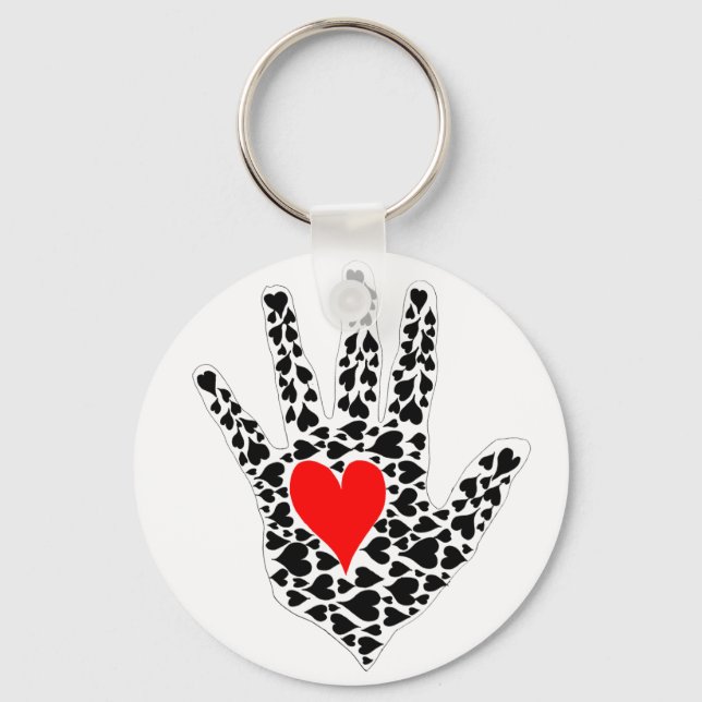 Red and black hearts hand outline key ring (Front)