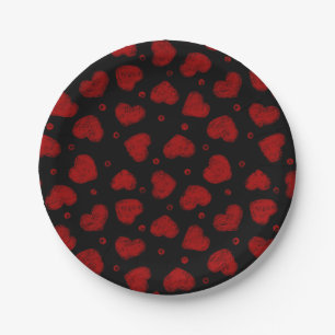 Red and Black Hearts pattern Paper Plate