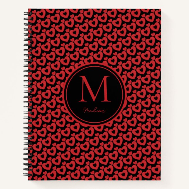 Red And Black Hearts Personalised  Notebook (Front)