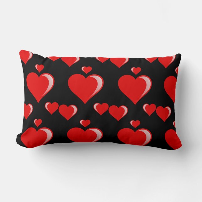 Red and Black Hearts Valentine's Day Pattern Lumbar Cushion (Front)