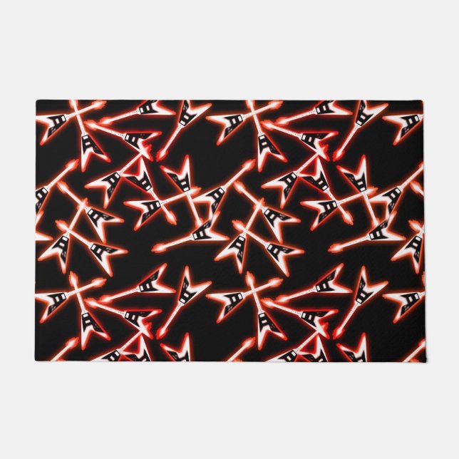 Red and Black Heavy Metal Electric Guitar Pattern Doormat (Front)