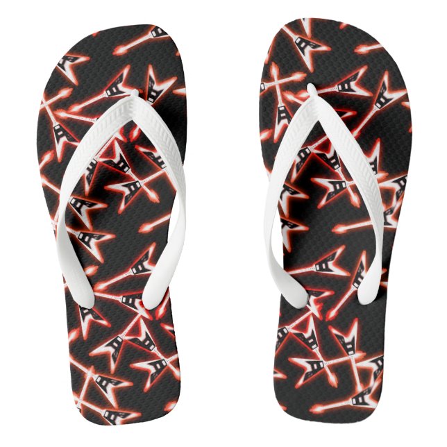 Red and Black Heavy Metal Electric Guitar Pattern Flip Flops (Footbed)