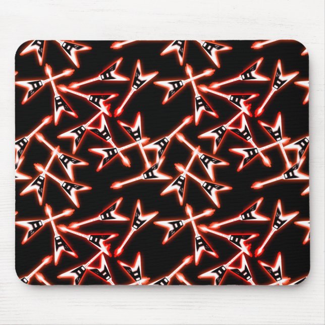 Red and Black Heavy Metal Electric Guitar Pattern Mouse Mat (Front)
