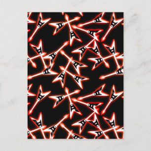 Red and Black Heavy Metal Electric Guitar Pattern Postcard