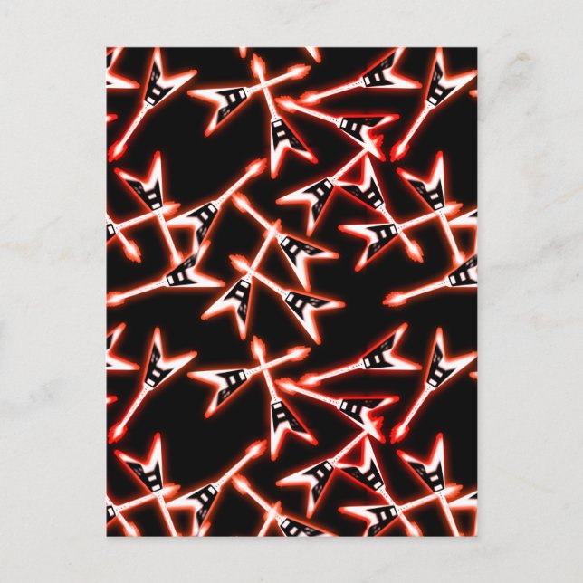 Red and Black Heavy Metal Electric Guitar Pattern Postcard (Front)