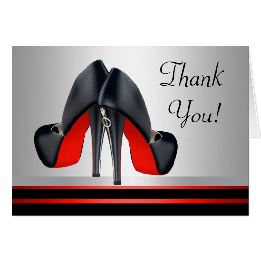 Red and Black High Heel Shoes Thank You Cards