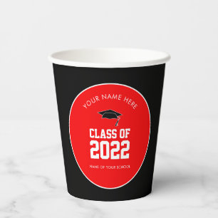 Red and Black High School Graduation Custom Paper Cups