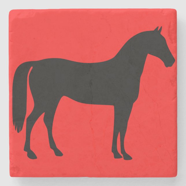 Red and Black Horse Silhouette Stone Coaster (Front)