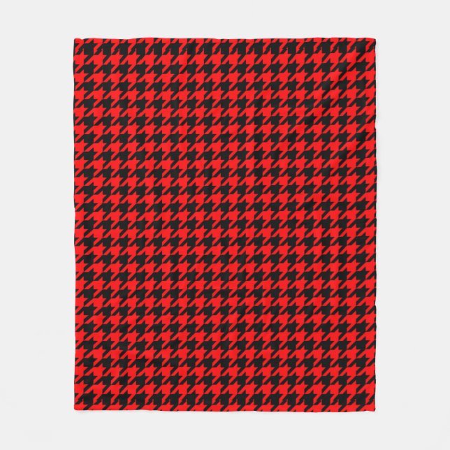 Red and Black Houndstooth Check Fleece Blanket (Front)