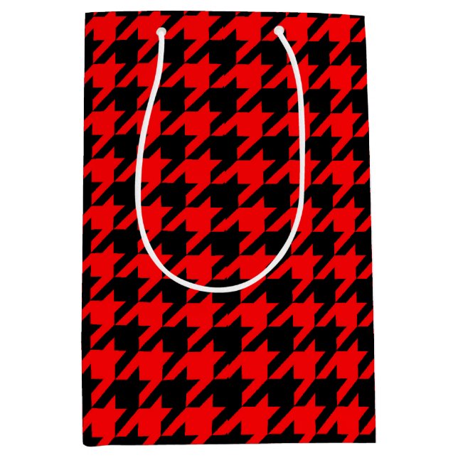 Red and Black Houndstooth Check Medium Gift Bag (Front)