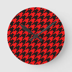 Red and Black Houndstooth Check Round Clock
