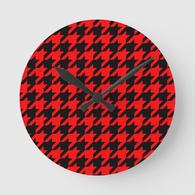 Red and Black Houndstooth Check Round Clock (Front)