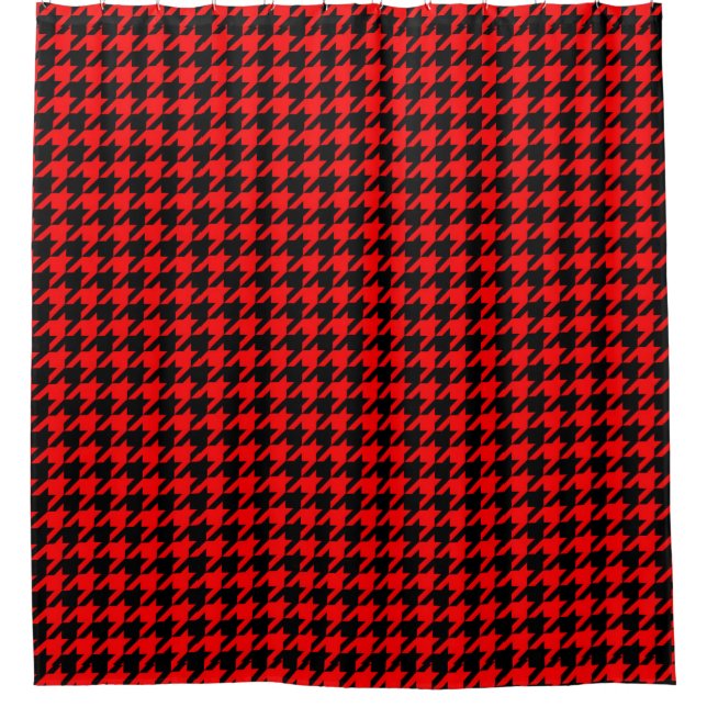 Red and Black Houndstooth Check Shower Curtain (Front)