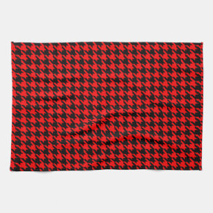 Red and Black Houndstooth Check Tea Towel