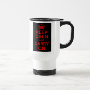 Red and Black Keep Calm and Carry On Travel Mug