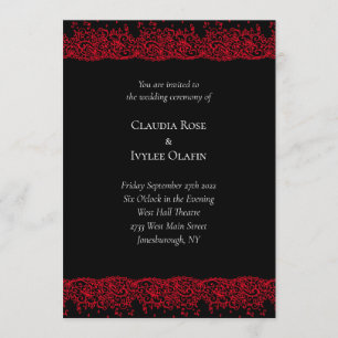 Red and Black Lace Gothic Wedding Invitation