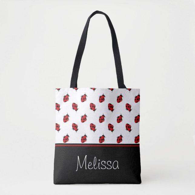 Red and Black Lady Bugs | Personalised Tote Bag (Front)