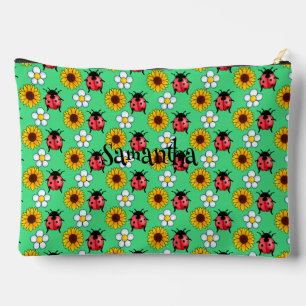 Red And Black Ladybug With Flowers  Accessory Pouch