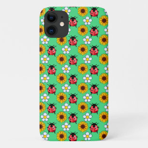 Red And Black Ladybug With Flowers iPhone 11 Case