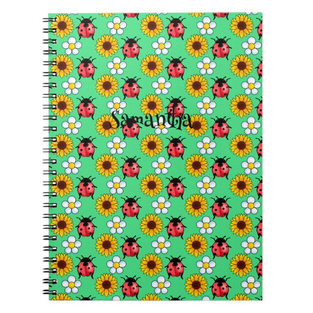 Red And Black Ladybug With Flowers  Notebook (Front)