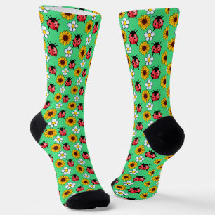 Red And Black Ladybug With Flowers Socks