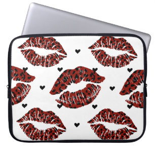 RED AND BLACK LEOPARD PATTERNED LUSH LIPS LAPTOP SLEEVE