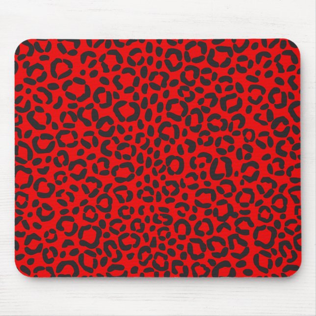 Red and Black Leopard Print Mouse Mat (Front)