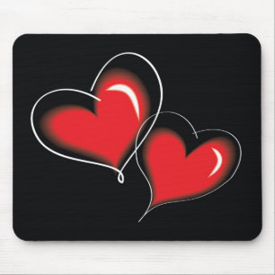 Red And Black Love Hearts - Wedding, Engagement Mouse Mat