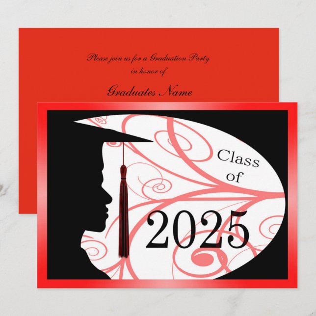 Red and Black Man Silhouette 2025 Graduation Party Invitation (Front/Back)