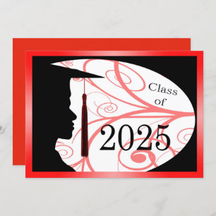 Red and Black Man Silhouette 2025 Graduation Party Invitation