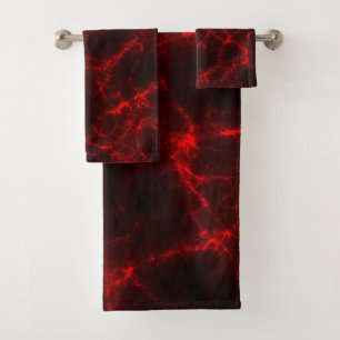 Red and Black Marble abstract Bath Towel Set