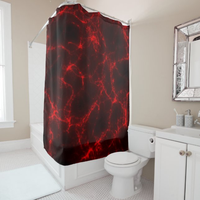 Red and Black Marble abstract Shower Curtain (In Situ)