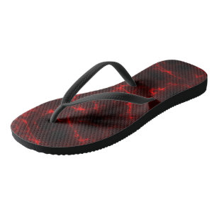 Red and Black Marble Swirl Abstract Flip Flops