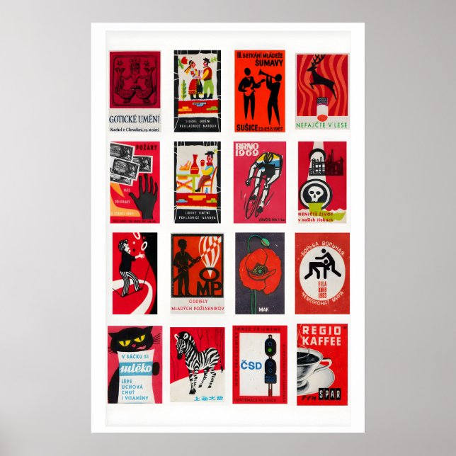 Red and Black Matchbox Label Collage, classic Poster (Front)
