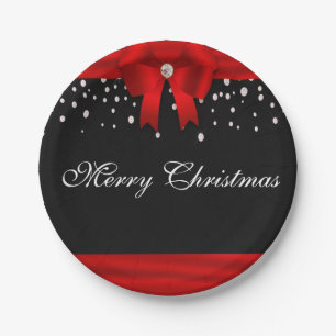 Red and Black Merry Christmas Paper Plate