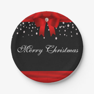 Red and Black Merry Christmas Paper Plate