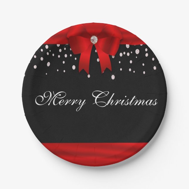 Red and Black Merry Christmas Paper Plate (Front)
