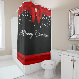 Red and Black Merry Christmas Shower Curtain