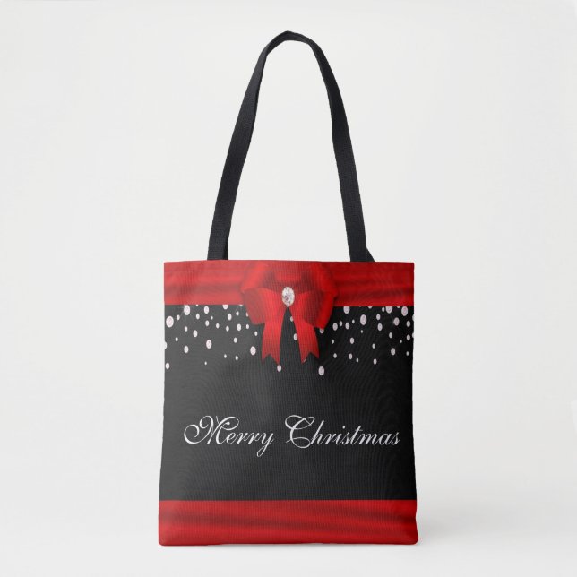 Red and Black Merry Christmas Tote Bag (Front)