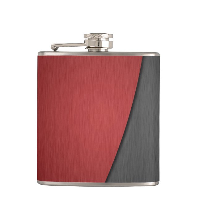 Red and Black Metallic Steel Metal Hip Flask (Front)
