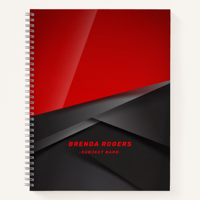 Red and black metallic texture geometric design notebook (Front)