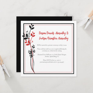 Red and Black Modern Botanical Reception Only   Invitation