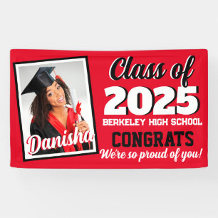 Red and Black Monogram & Photo Graduation Banner