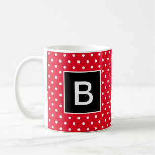 Red and Black Monogrammed Polka Dot Coffee Mug