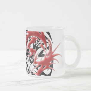 Red and Black Mosaic Dragon Frosted Glass Coffee Mug