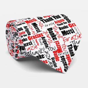 Red and Black Multilingual Thank You Tie