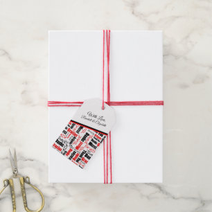 Red and Black Multilingual Thank You Word Cloud Gift Tags