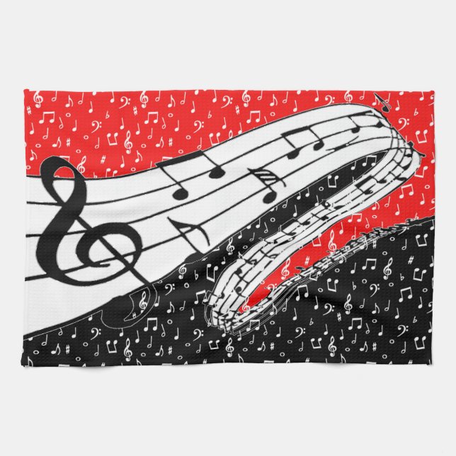 Red and black music theme tea towel (Horizontal)
