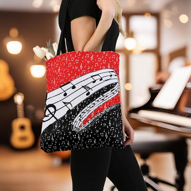 Red and black music theme tote bag (Creator Uploaded)