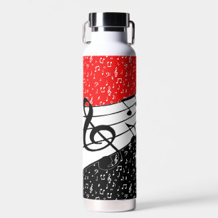 Red and black music theme water bottle